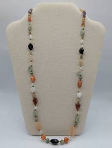 lot 674014 image: Long Natural Stone Beaded Necklace  Estate Jewelry