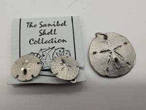 lot 674017 image: Pewter Sand Dollar Necklace Medallion and Earring Set  The Seaside Shell Collection