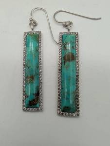 lot 674020 image: Turquoise Stone Rectangular Drop Earrings with Crystal Border