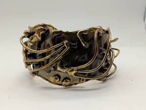 lot 674021 image: Brutalist Style Brass Cuff Bracelet with Wire Wrap Design