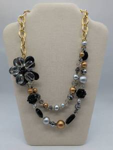 lot 674029 image: Multi-Strand Beaded Statement Necklace with Crystal Flower