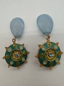 lot 674031 image: Gold Tone Statement Earrings with Blue Stone Drops