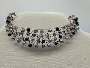 lot 674045 image: Multi-Strand Pearl and Crystal Bead Choker Necklace