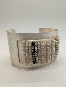 lot 674048 image: Silver Metal Cuff Bracelet with Multi-Strand Beaded Detail