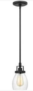 lot 11365 image: Generation Lighting Black Metal Pendant Light with Clear Glass Shade