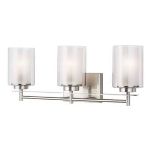 lot 11372 image: Sea Gull Elmwood Park 3-Light Bathroom Vanity Light in Brushed Nickel
