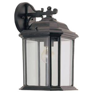 lot 11379 image: Generation Lighting 84030-12 Kent 1-Light Outdoor Wall Lantern in Black