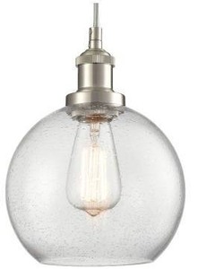 lot 11439 image: Modern Brushed Nickel Pendant Light with Seeded Glass Globe Shade