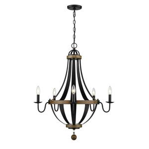 lot 11425 image: Millennium Lighting 2395 Ellijay 5 Light 28  Wide Taper Candle Chandelier - Matte Black