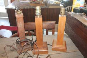 lot 4219 image: 3 Vintage Wood Lamp Bases untested