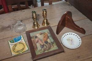 lot 4220 image: Vtg. Brass Candlestick HoldersBells and More