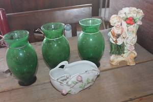 lot 4232 image: Vintage Green Glass Vases and More