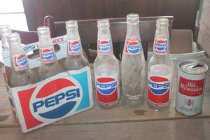lot 4252 image: Vtg. Pepsi Glass Pop Bottles & More