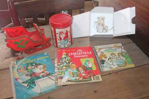lot 4267 image: Vtg. Christmas Books, Tin, Ornament & More