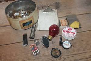 lot 4338 image: Vtg. Tin with Lighters and More
