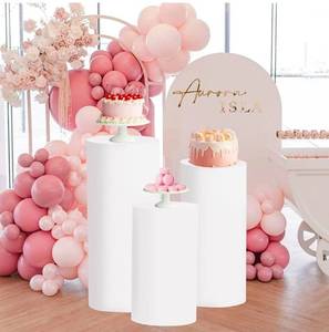 lot 70711 image: White Round Display Pedestal Set with Covers - Retail $45