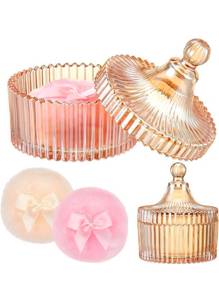 lot 70759 image: Ribbed Glass Jewelry Box with Cotton Puffs - Retail $20