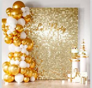 lot 70772 image: COKAOBE Light Gold Shimmer Wall Backdrop 24PCS Gold Sequins Backdrop Decoration Panels, Photo Backdrops for Birthday, Anniversary Wedding Engagement Decoration (Light Gold) - Retail $89