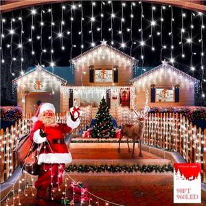 lot 70773 image: 98ft LED Icicle Christmas Lights - 900 Cool White Bulbs - Retail $45
