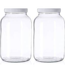 lot 70782 image: Large Glass Storage Jars with White Screw-On Lids Set of 2 - Retail $25