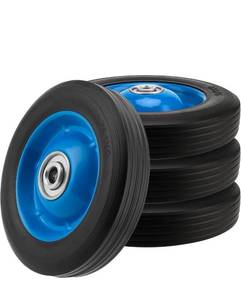 lot 70783 image: 4 PCS 8 Inch Solid Rubber Tire, Black Blue Solid Rubber Wheels, Hand Truck Replacement Wheels for Garden Carts, Wheelbarrows - Retail $40
