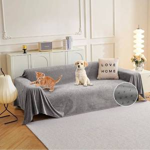 lot 70805 image: MYSKY HOME Couch Cover Sofa Cover for 3 Cushion Couch, Dog Couch Covers for Sectional Sofa Covers, Non Slip Cat Scratch Furniture Protector, Sofa Covers Washable Sofa Towel for Pet, 91 x 134, Grey - Retail $25