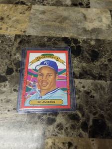 lot 1214 image: 1989 Leaf Donruss Diamond Kings Bo Jackson Kansas City Royals Baseball Card