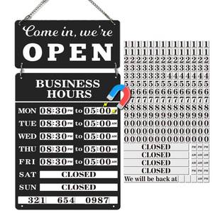 lot 36267 image: Magnetic Changeable Business Hours Sign with Double Sided Open Closed Signs, Metal Hours of Operation Signs, Store Hours Sign for Glass Door or Window - Retail $16