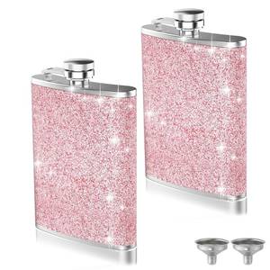 lot 36272 image: 2-Pack 8 Oz Bling Hip Flasks for Liquor, Leakproof Thin Stainless Steel Flasks Pocket Flask with Funnel for Women, Portable Metal Flask for Camping Outdoor Activity Wedding Party Gift, Pink - Retail $10