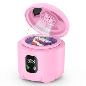 lot 36274 image: Ultrasonic Retainer Cleaner- 45KHz 25W Portable Denture Cleaner with Drying Function and Removable Inner for Dentures, Mouth Guards, Aligners, Jewelry and More (Pink) - Retail $39