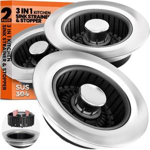 lot 36284 image: Kitchen Sink Drain Strainer & Sink Stopper, Upgraded Stainless Steel Drain Plug Combo with Anti-Clog Basket, Pop Up Drain Cover for Standard 3-12,Garbage Disposal Parts - Retail $19