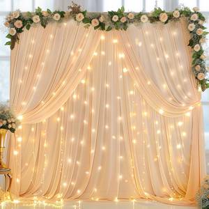 lot 36286 image: Dark Champagne Backdrop Curtains with Lights for Parties,10x10FT Wrinkle Free Polyester Wedding Photo Backdrop Curtains for Baby Shower Birthday Ceremony Reception Home Party Decorations-5ft x 10ft - Retail $27
