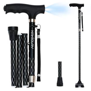 lot 36291 image: Folding Walking Cane with LED Light for Women & Men - Foldable, Adjustable, Collapsible Lightweight Aluminum Walking Stick for Seniors & Adults - Retail $24
