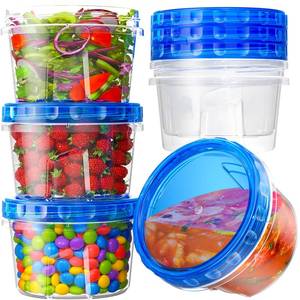 lot 36297 image: 6 Pack-17oz Freezer Storage Containers, Plastic Food Storage Containers with Twist Top Lids, BPA Free and Reusable Soup Containers with Lid, Microwave and Dishwasher Safe - Retail $8