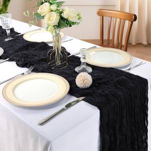 lot 36308 image: 4 Pack 10FT Black Cheesecloth Table Runner 120 Inch Gauze Rustic Boho Cheese Cloth Table Runner Sheer Fabric Decorations for Wedding Party Birthday Bridal Baby Shower Centerpiece Home Decor - Retail $18