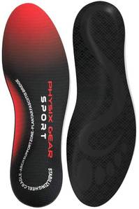 lot 36309 image: Physix Gear Orthotic Insoles for Men & Women - Arch Support Orthotics Insole, Orthopedic Insoles, Inserts for Men & Women, Foot Insoles for Plantar Fasciitis Comfort, Shoe Insert, Feet, RedBlack, XL - Retail $17