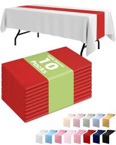 lot 36321 image: Red Plastic Table Runners - 10 Pack, 14 x 108, Water Resistant & Disposable Centerpiece Decorations for Table Cloth, Wedding, Birthday, Holiday, Baby Shower, Party, Home Decor - Retail $10