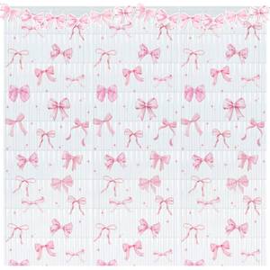 lot 36330 image: 3 Pack Pink Bow Tinsel Foil Fringe Curtains Pink Bow Party Backdrop Birthday Decoration 3.3 x 6.6 ft Coquette Party Streamer Hanging Decoration for Baby Shower Bachelorette Wedding Bridal Shower - Retail $10