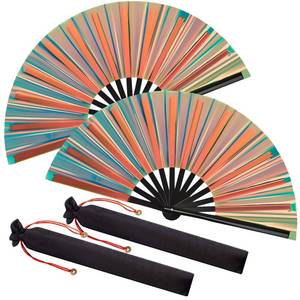 lot 36337 image: Large Folding Hand Rave Fans for Line Dancing Large Chinese Handheld Tai Ji Fans for Men and Women, Kungfu, Martial Art, Gifts, Music Festival Party(Laser Dark Green,2 Pack) - Retail $13