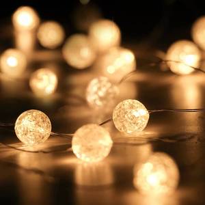 lot 36349 image: Globe String Lights for Bedroom, Decorative Lightning, Christmas Lights, Crystal Crackle Ball Lights 10Ft 30 LED Soft White Battery Operated Fairy Lights Perfect for Valentines Day Decor - Retail $13