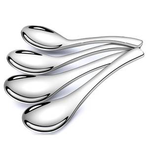 lot 36353 image: Stainless Steel Soup Spoons - 6 Inch Heavy Duty Asian Soup Spoon for Ramen, Rice, Tea, and Milk, Set of 4 Short Handle Ramen Spoons, Dishwasher Safe, Silver Chinese Table Spoon - Retail $7