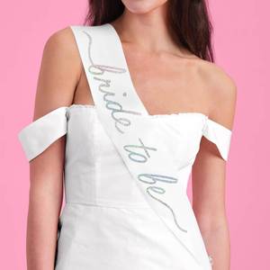 lot 36362 image: White Satin Bride to Be Sash, Iridescent Foil  Bachelorette Wearable, Bridal Shower Accessory, Bridesmaid Gift, Bach Party Decoration, Engagement Party Supplies - Retail $9