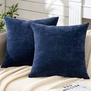 lot 36380 image: Decorative Square Throw Pillow Covers 18x18 Inch Set of 2, Super Soft Chenille Pillows Cover Fall Pillowcase for Living Room Bedroom Sofa Couch Cushion Cover Navy Blue 45x45cm (Only Covers) - Retail $14