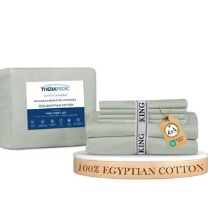 lot 36387 image: 100% Egyptian Cotton King 6-Piece Sheet Set Naturally Cooling & Breathable Sateen, Preshrunk Garment Wash, 16 Deep Pocket Fitted Sheet, Bonus Pillowcases, Soft & Durable - Sage - Retail $100
