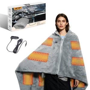 lot 36389 image: 12 Volt Car Heated Blanket, 2-in-1 Wearable Car Blanket 59X39 with 3 Heating Levels with Zipper for CarTruckSUVRV, Camping & Travel Car Electric Blanket, Machine Washable, Grey - Retail $25