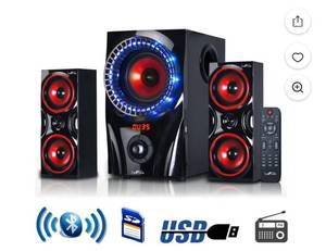 lot 36434 image: 2.1 Channel Surround Sound Bluetooth Speaker System - Retail $150