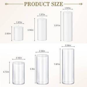 lot 1478 image: 24 PCS Ivory White Pillar Candles with Glass Candle Holders Clear Hurricane Candle Holders Glass Cylinder Vases for Centerpieces Wedding Party, Event, Home Office (6 Candle Hoders)
