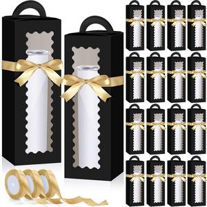 lot 1482 image: Windyun 100 Pcs Tall Tumbler Gift Boxes with Ribbons Bulk, Window Handle for 30oz 20oz 16oz 12oz Clear Wine Glass Jar Gift Box for Sublimation Packaging Wrapping Shipping 11 x 3.4 x 3.4 (Black)