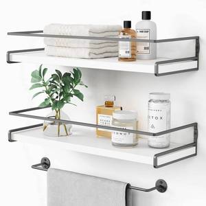 lot 1486 image: Forbena White Floating Shelves for Bathroom Organizer Over Toilet, Bathroom Shelves Wall Mounted with Towel Rack, Corner Wall Shelf for Bedroom Decor Kitchen Storage (White-Dark Grey, Set of 2)