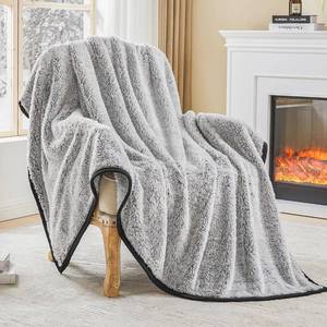 lot 1491 image: EMME Soft Sherpa Fleece Blanket Reversible Plush Fluffy Large Blanket, Light Weight Warm Decorative Boho Blanket Cover for Sofa, Couch, Bedroom,Travel(Black,90x90)